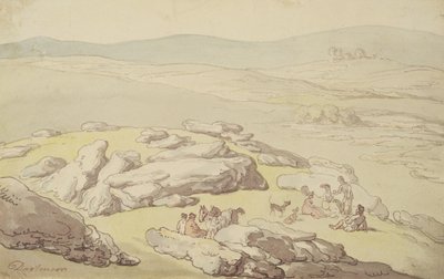 在Dartmoor上野餐（笔，墨水和水彩纸上） 作者 托马斯·罗兰森