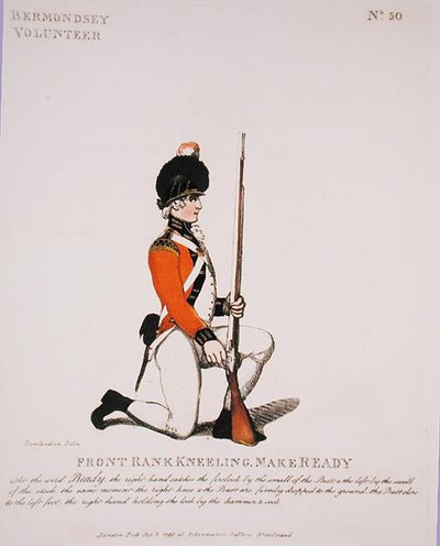 伯蒙西志愿者，板块50来自 "伦敦和周边地区的忠诚志愿者"，1798年出版（彩色平印）。 作者 托马斯·罗兰森