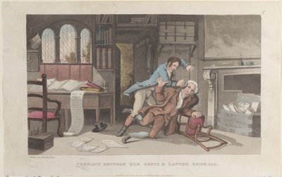 Quae Genus和Gripe-all律师之间的冲突，来自《Johnny Q...的历史》，1821年10月1日。 作者 托马斯·罗兰森