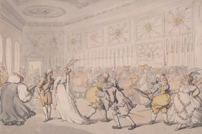 通过警卫室的朝臣，伦敦圣詹姆斯宫，约1808年 作者 托马斯·罗兰森