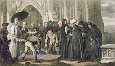 Syntax博士在他的妻子的葬礼上，来自“语法博士之旅，寻找风景如画”，由William Combe撰写，1812年出版（aquatint） 作者 托马斯·罗兰森