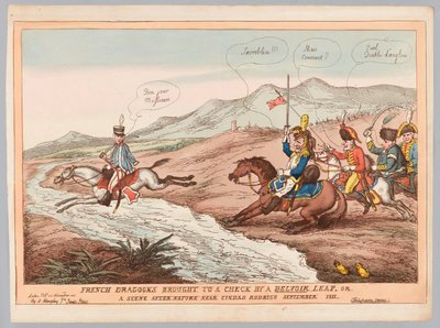 English Manners and French Prudence or French Dragoons brought to a check by Belvoir leap September 1811 (engraving, coloured) 作者 托马斯·罗兰森