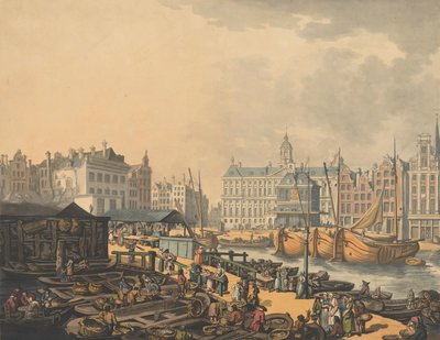 Feyge大坝，与阿姆斯特丹鱼市的一部分，1797年。 作者 托马斯·罗兰森