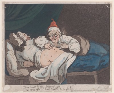 五次在锥子的灯光下，我把小时的玻璃变成了黑夜！，1793年，1793年。 作者 托马斯·罗兰森