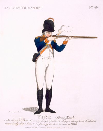 Hackney Volunteer，来自伦敦和环境的忠诚志愿者队的49号板块，于1798年出版 作者 Thomas Rowlandson