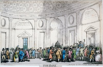 伦敦市英格兰银行的内景，1792年。                           作者 托马斯·罗兰森