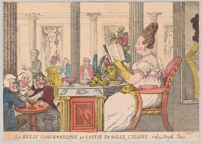 La Belle Liminaudiere在Mille Collone的Caffee，Palais Royal，巴黎，酒吧。 1814年（手工彩色雕刻） 作者 托马斯·罗兰森