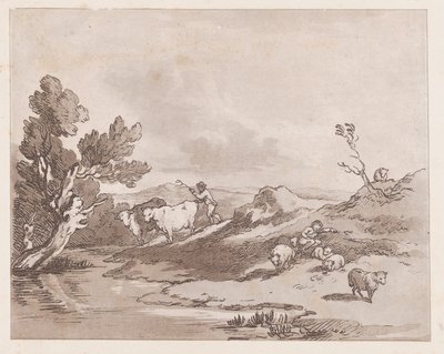 风景画与放牛的人物，1789年5月21日，1789年5月21日。 作者 托马斯·罗兰森