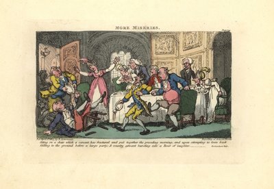 Man falling off a broken chair at a dinner party. 作者 托马斯·罗兰森