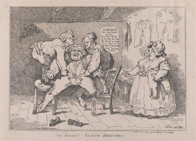 New Invented Elastic Breeches, November 1, 1784., 1784年11月1日。 作者 托马斯·罗兰森