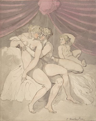 拥抱的裸体夫妇，1780-1827。 作者 托马斯·罗兰森