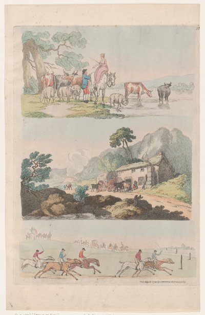 图版10，人物、风景和牛的轮廓...供学习者使用，...，1790年8月6日。 作者 托马斯·罗兰森