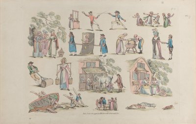 图版8，人物、风景和牛的轮廓......供学习者使用，Ju...，1790年6月20日。 作者 托马斯·罗兰森