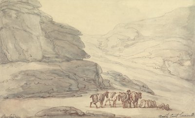 北海岸，康沃尔郡的岩石场景（笔，墨水和水彩纸上） 作者 托马斯·罗兰森
