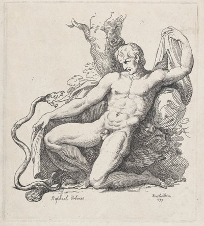 蛇攻击一个裸体的人，1799., 1799. 作者 托马斯·罗兰森