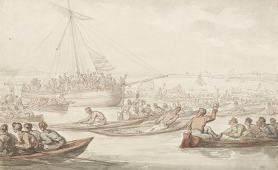 Doggett外套和徽章年度划船比赛，c.1805-10（铅笔，钢笔，墨水和纸上水彩） 作者 托马斯·罗兰森