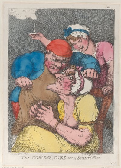 鞋匠对骂人妻子的治疗方法》，1813年。 作者 托马斯·罗兰森