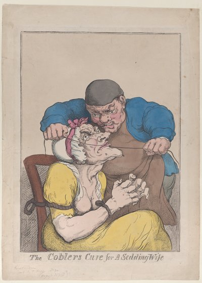 鞋匠对骂人妻子的治疗方法》，1813年。 作者 托马斯·罗兰森