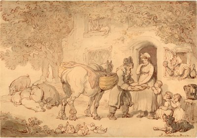 《鱼贩》，约 1775-1800 年（水彩画和墨水） 作者 托马斯·罗兰森