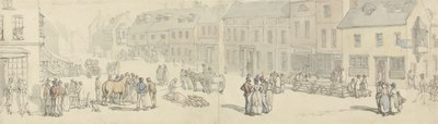 市场日的高街，纽波特，怀特岛，c.1797-1800（笔和墨水和纸上的纸） 作者 托马斯·罗兰森