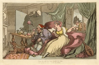蜜月，来自英国死亡之舞，酒吧。 1816年（手工彩色雕刻） 作者 托马斯·罗兰森