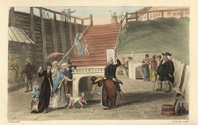 The Spa Wells：游客在 Scarborough Spaw 的井中饮用温泉水。 Thomas Rowlandson 的手绘铜版画，J. C. Stadler 的 aquatint，根据 J. Green 的草图来自伦敦阿克曼的斯卡伯勒诗意素描 作者 托马斯·罗兰森