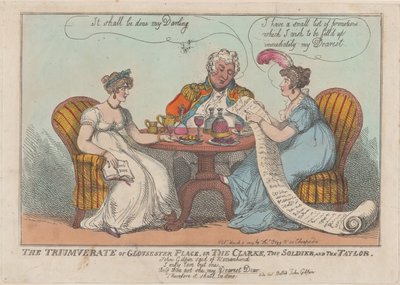 The Triumverate of Gloucester Place, or The Clarke, The Soldier, and The Taylor, 1809. 作者 托马斯·罗兰森
