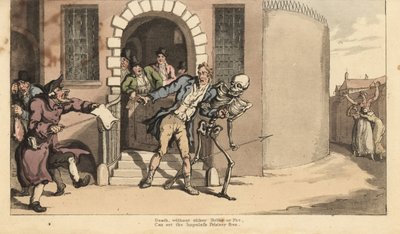 The skeleton of Death frees a prisoner from debtor