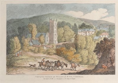 康沃尔的圣库伊教堂和村庄的景色，来自康沃尔的景色，A...，1812年4月12日。 作者 托马斯·罗兰森