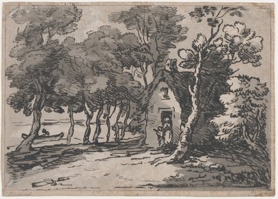 Wooded Scene With Figures at the Door of a Cottage, 1783-88. 作者 托马斯·罗兰森