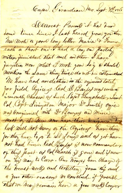 1861年9月8日，密苏里州吉拉尔多角，署名T.S. Hawley致父母的信 作者 托马斯·S·霍利