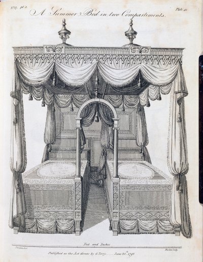 两个隔间的夏季床：41号板，来自Thomas Sheraton，第三部分，酒吧的“The Cabinet Maker an Upholsterer&39;s Drawing Book”。作者：G。Terry，1793年6月（bw print） 作者 托马斯·喜来登