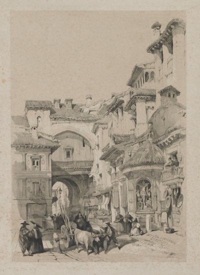 西班牙风景如画的素描：格拉纳达维瓦尔兰布拉之门，1837年。 作者 托马斯·肖特男孩