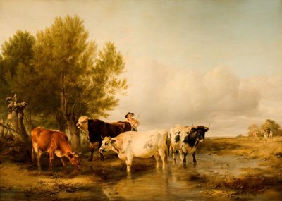 溪流中的牛，1841年。 作者 托马斯·西德尼·库珀