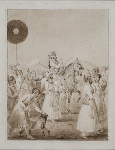 骑马的乌代浦Maharana Bhim Singh的肖像 作者 托马斯·斯托达德