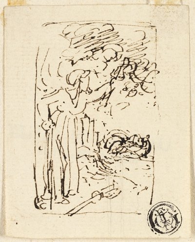 拄着拐杖的人物素描 作者 托马斯·斯托达德