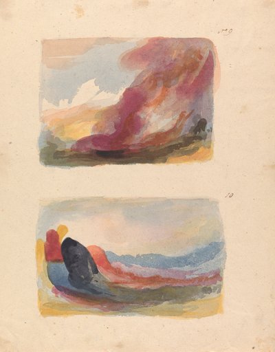 一张纸上的两幅画：风景 - 彩色水洗，提香（第 9 号）； 风景 - 彩色水洗，鲁本斯（第 10 号） 作者 托马斯·萨利