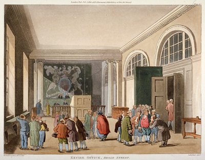 伦敦市老布罗德街的税务局内部，1810年 作者 托马斯·萨瑟兰