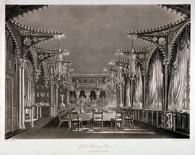 伦敦威斯敏斯特卡尔顿大厦的哥特式餐厅内景，1819年 作者 托马斯·萨瑟兰