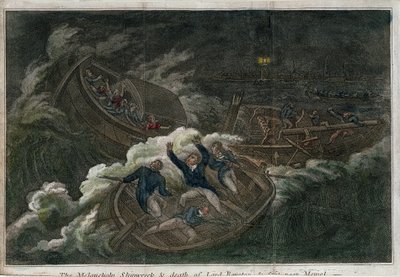 忧郁的海难和罗伊斯顿勋爵之死》。石版画（17.5 x 25.8 厘米），伦敦（英格兰）版，托马斯-泰格（1808 年？）英国艺术 作者 托马斯·泰格