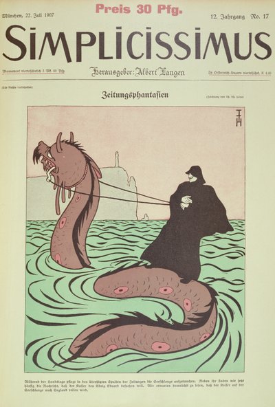 凯撒骑着海蛇前往英国，封面插图来自 Simplicissimus 作者 托马斯·西奥多·海涅
