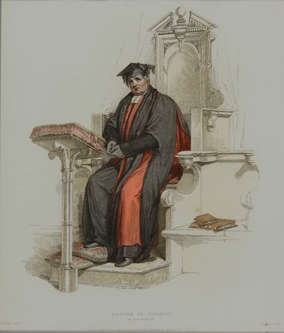神学博士，由J. Agar雕刻，出版于R. Ackermann的“牛津历史”，1814年（手工彩色雕刻） 作者 托马斯·尤文斯