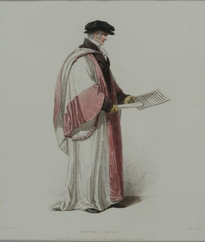 J. Agar镌刻的音乐博士，出版于R. Ackermann的“牛津历史”，1813年（手工雕刻） 作者 托马斯·尤文斯