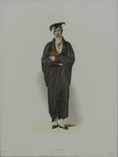 学者，由J. Agar雕刻，出版于R. Ackermann的“牛津历史”，1814年（手工彩色蚀刻） 作者 托马斯·尤文斯