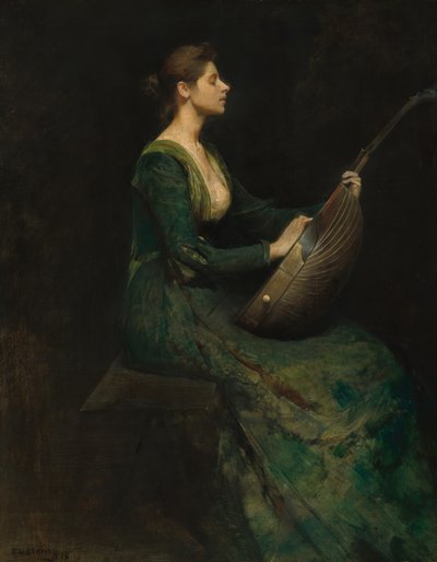 抱着琵琶的女士，1886年。 作者 托马斯·威尔默·杜温