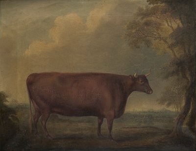 风景中的红色德文郡小母牛，约 1812 年（布面油画） 作者 托马斯·韦弗