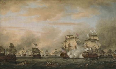 圣日之战，1782年4月12日。  巴福尔号攻击法国旗舰 "巴黎之城 "号 作者 托马斯·惠特科姆