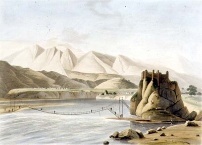 西里纳古尔的绳索桥，板块二十三来自 "东方风景 "第六部分，出版。1805年（水印）。 作者 托马斯和威廉丹尼尔