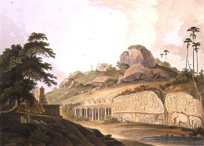 马瓦利普兰出土的印度教寺庙的入口，板块二来自《东方风景》第三部分，出版。1799年（水印）。 作者 托马斯和威廉丹尼尔