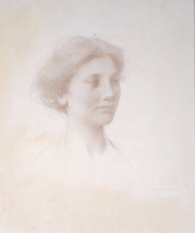 一个女孩的头，c.1909（白色预制垫板上的银点） 作者 托马斯·威尔默·杜温